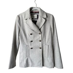 Banana Republic Light Gray Double Breasted Wool Blend Pea Coat Size S Cozy Fall
